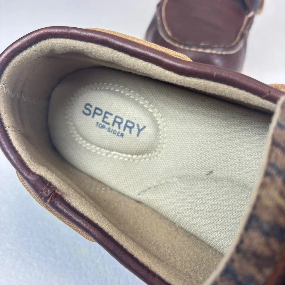 Sperry Boat Shoes Mens 11M Brown Leather Wool Tweed STS99113 Preppy